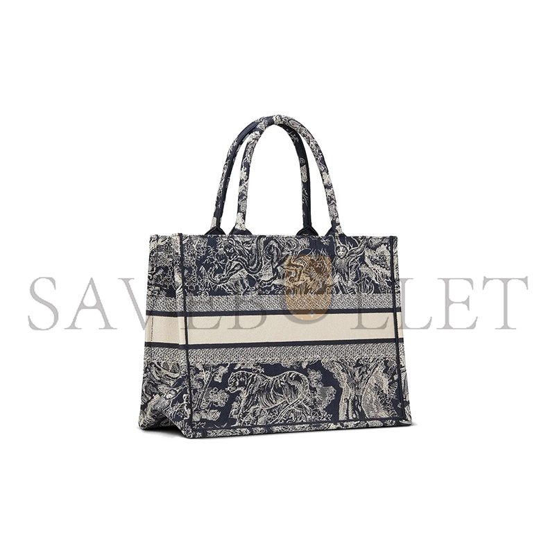 D*or canvas embroidered medium D*oriviera toile de jouy book tote blue m1296zrgo-m928 (36*27*17cm)